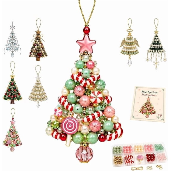 Beaded Christmas Tree Kit DIY Holiday Craft Supplies Craft Unique Hanging Xmas Decor Christmas Ornament Kits Full Accessory Kit Family Bonding Creative Christmas Gifts Home Ornaments Set,C