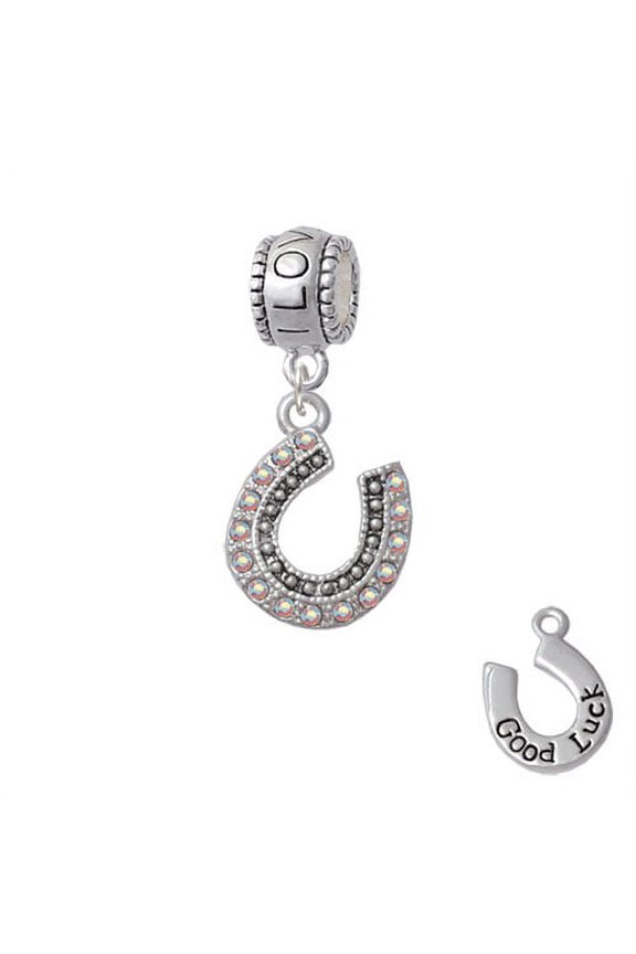 Beaded Clear AB Crystal Horseshoe with Good Luck - I Love You Charm Bead
