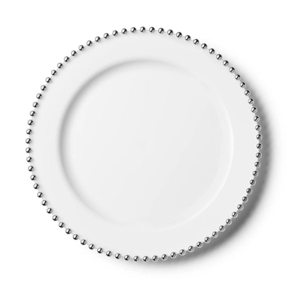 Decorline Beaded Collection White & Silver 10.25" Plstic Diner Plates, Elegant Design Tableware, Perfect for All Occasions : 60-Plates