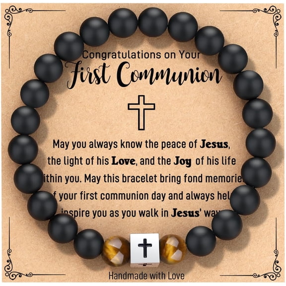 Beaded Cross Bracelet for Men & Boys - Confirmation/First Communion Gifts for Boys, Christian Gifts for Easter/Birthday/Graduaiton/Fathers Day Christmas...
