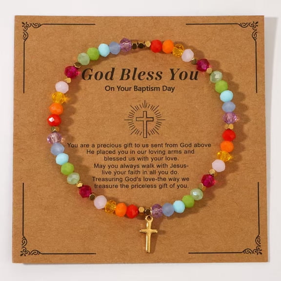 Beaded Cross Bracelet for Women Dainty Colorful Beaded Stretch Bracelet Gold Cross Charm Bracelet Healing Crystal Cross Bracelet Handmade Jewelry Accessories