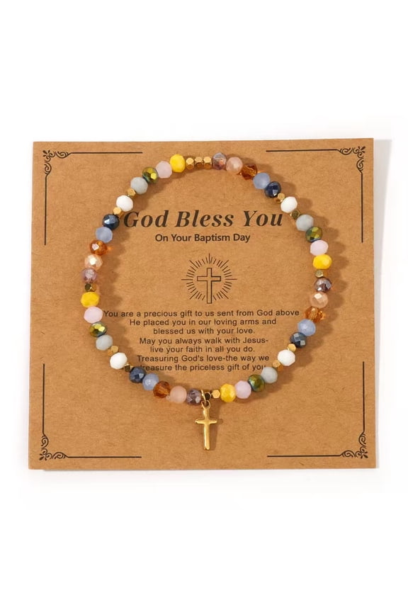 Beaded Cross Bracelet for Women Dainty Colorful Beaded Stretch Bracelet Gold Cross Charm Bracelet Healing Crystal Cross Bracelet Handmade Jewelry Accessories
