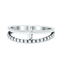 Beaded Cross Thumb Band Minimalist Ring 925 Sterling Silver Size 5