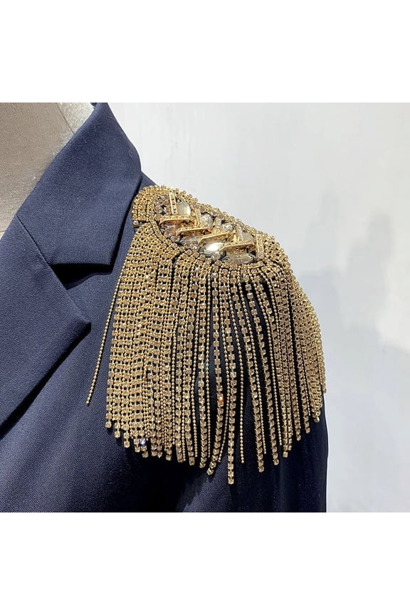 Beaded Crystal Shoulder Patches Motifs Fringe Tassel Epaulets Shoulder Brooches 2 Pieces