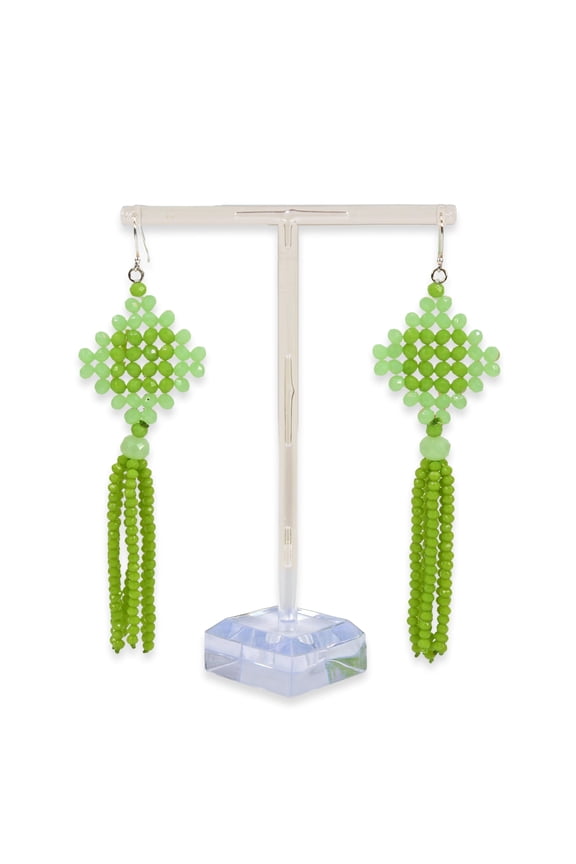 Beaded Crystal Tassel Earrings-Peach Opal