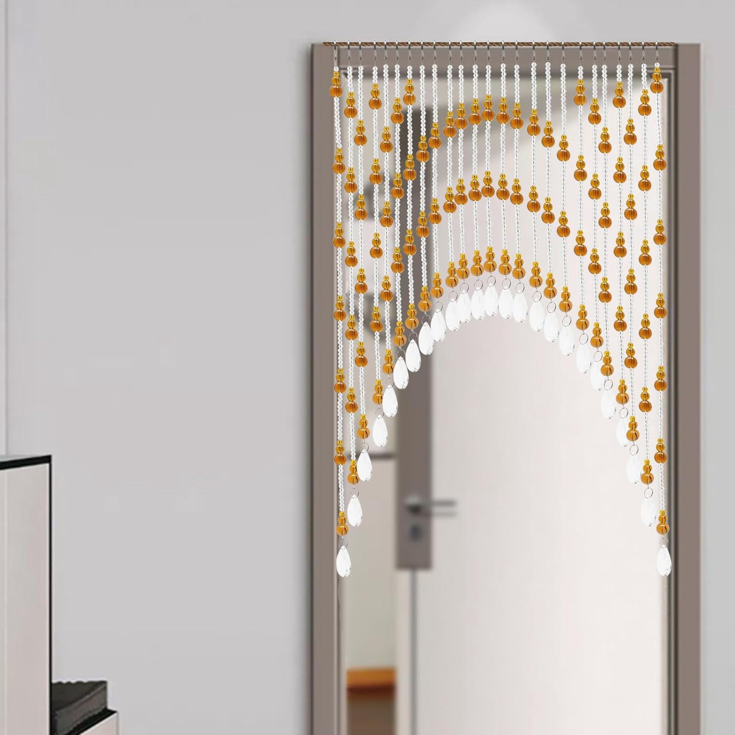 Beaded Curtain with 25 Crystal Strings Beaded Curtain for Doorways Door Hanging Door Beads Curtain Doorway Beads Room Bead Partition Curtain Room Decor for Bedroom Living Room (Amber)