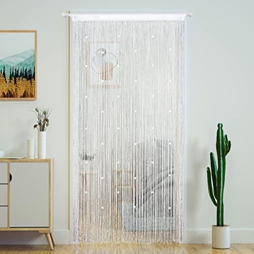 Beaded Curtain Door String Curtains for Doorway Tassels Beads Hanging Fringe Hippie Room Divider Window Hallway Entrance Wall Closet Bedroom Privacy Decor (39×79in/100×200cm, White)