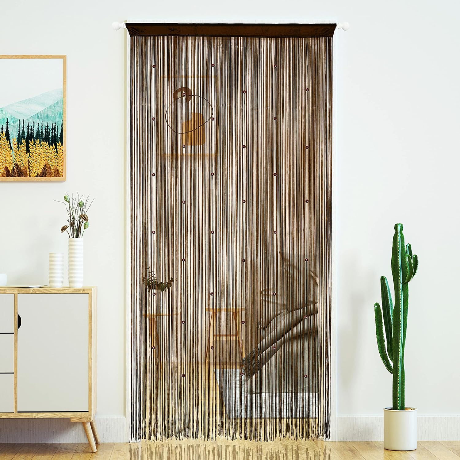 Beaded Curtain Door String Curtains for Doorway Tassels Beads Hanging Fringe Hippie Room Divider Window Hallway Entrance Wall Closet Bedroom Privacy Decor (39×79in/100×200cm, Coffee)