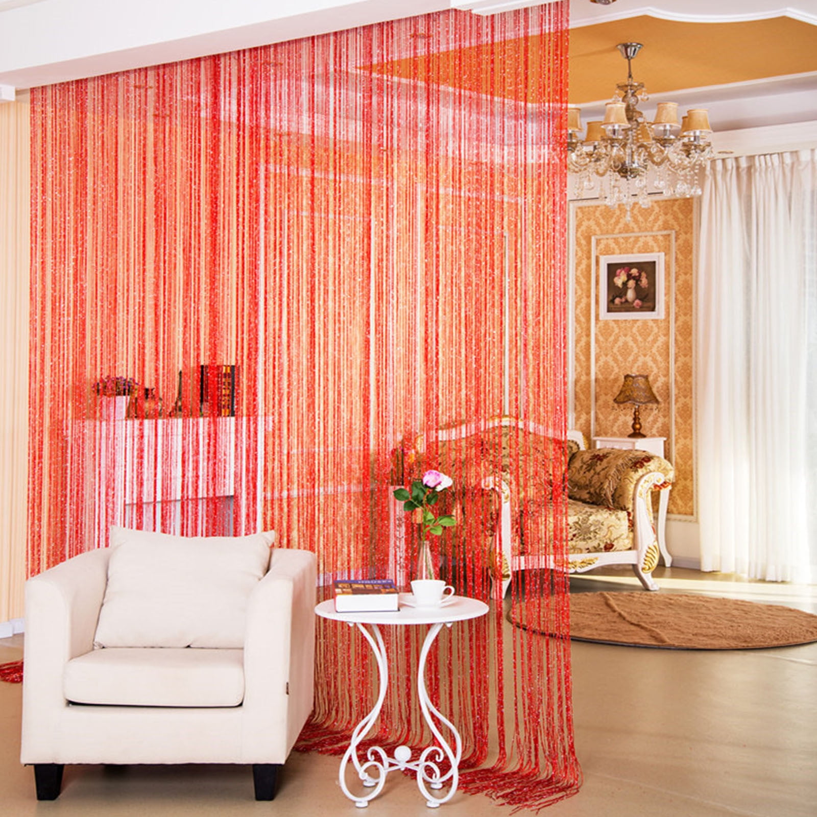 Beaded Curtain, Flat Silver Thread String Curtain, Tassel Partition ...