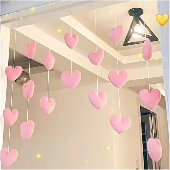 Beaded Curtain Girls' Pink Heart Shaped Curtain Living Room Decor Tassel Curtain Divider String Girl Room Sweet Beaded Window Valance(Color-01)