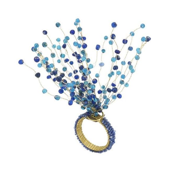 Beaded Design Napkin Ring, Blue - Set of 4