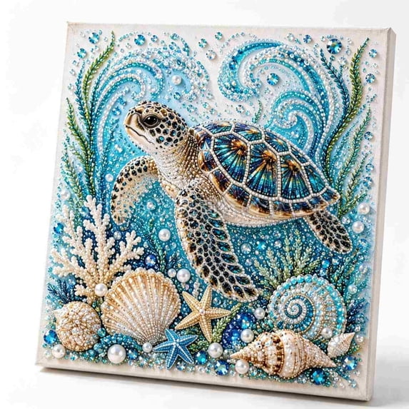 Beaded Diamond Art Canvas Set, Full Rhinestone Sea DIY Painting Kit, 3D Sparkling Ocean Wall Art Decor Rhinestone Accents, Relaxing Craft for Adults & Teens