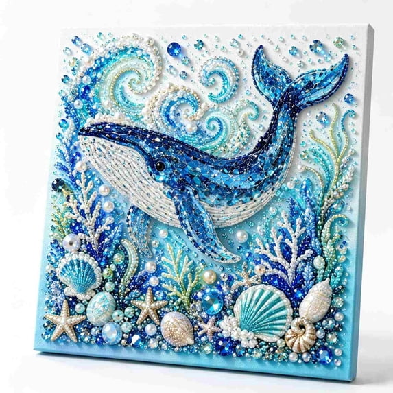 Beaded Diamond Art Canvas Set, Full Rhinestone Sea DIY Painting Kit, 3D Sparkling Ocean Wall Art Decor Rhinestone Accents, Relaxing Craft for Adults & Teens