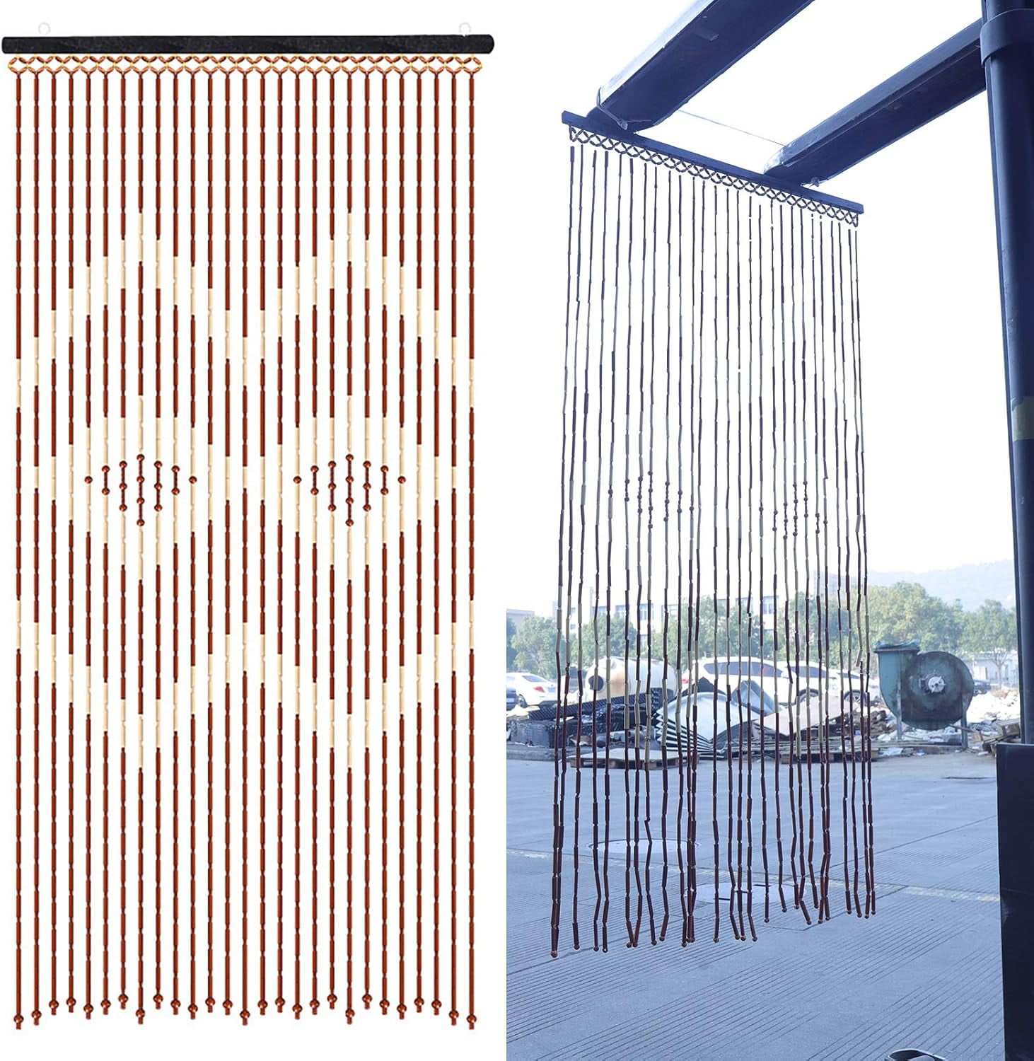 Beaded Door Curtain,Tassels Wooden Beads String,Bedroom Privacy Decor,Room Divider Fringe Curtains,for Doorway Hallway Entrance Balcony