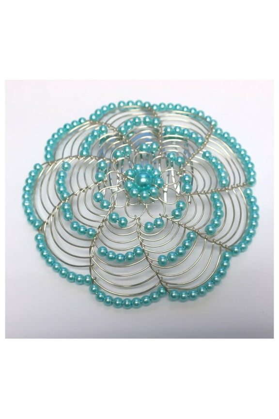 Beaded Dressy Wire Kippah for Women and Girls - Turquoise