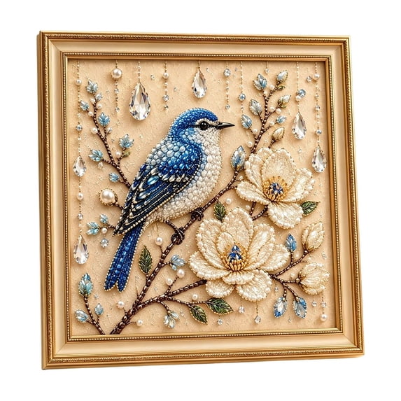 Beaded Embroidery Bird Floral Art Kit Pearl Crystal Rhinestone Craft Set Unframed Pre Printed Canvas