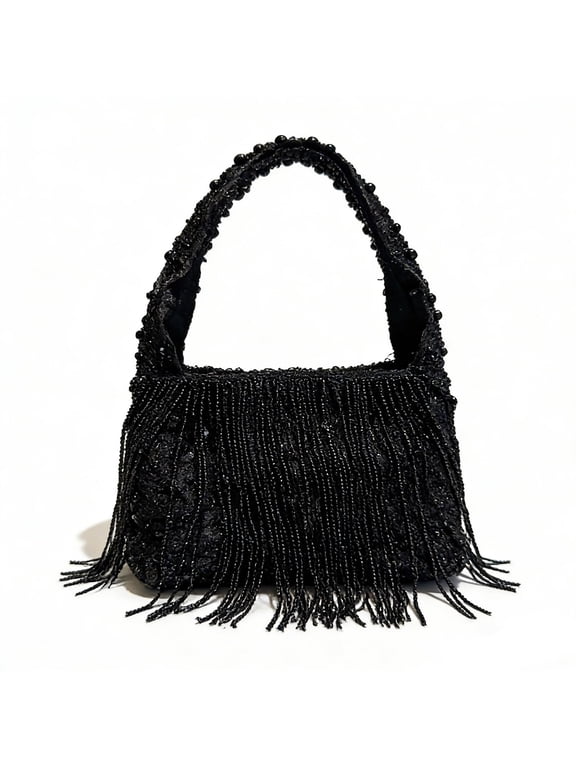 Beaded Evening Bag Dense Beading with Sequins Beaded Fringe Handbag Vintage Evening Purse for Party Retro Clutch for Woman.