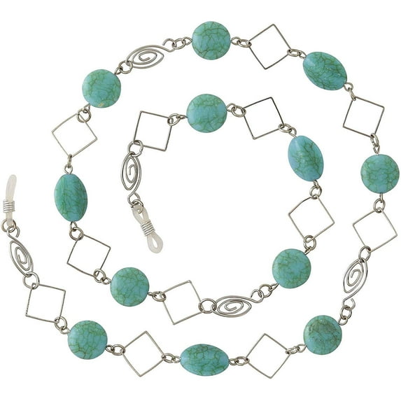 Beaded Eyeglass Chain Holder, Silver Fashion Lanyard Necklace, Cali - Turquoise