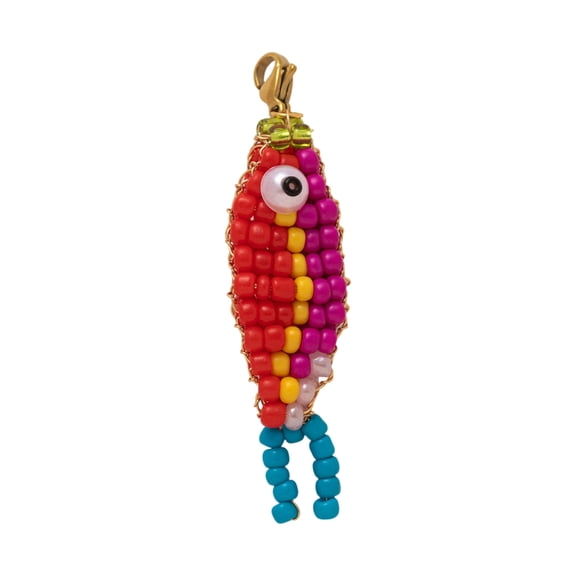 Beaded Fish Shape Keychain with Rotating Lobster Claws Clip Handmade Beaded Key Holder For Backpacks Purses Bag Charm