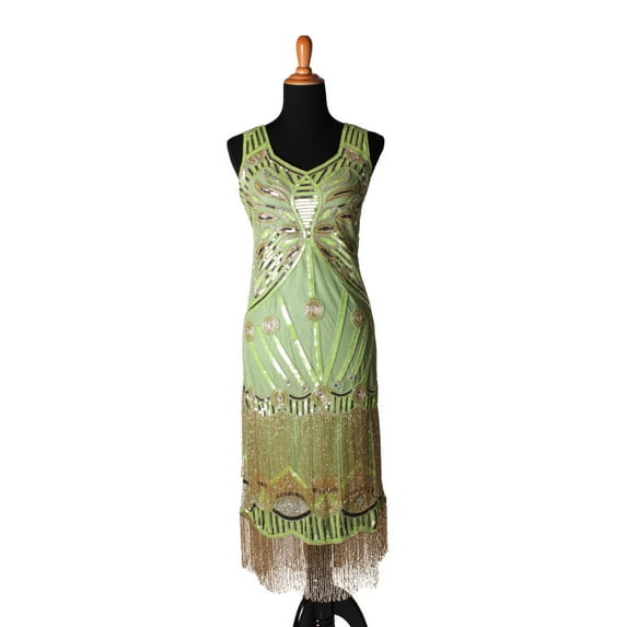 Beaded Flapper Dress, Mint - Small