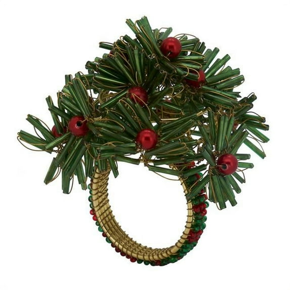 Beaded Floral Design Napkin Rings - Set of 4