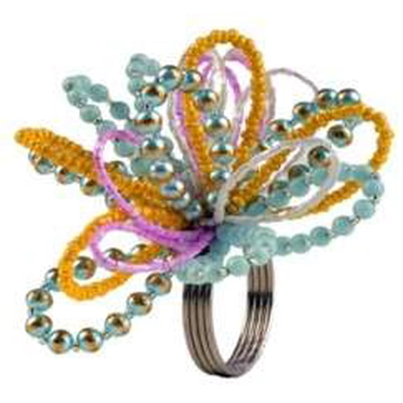 Beaded Floricane Napkin Ring, Multicolor, 6-Piece Set