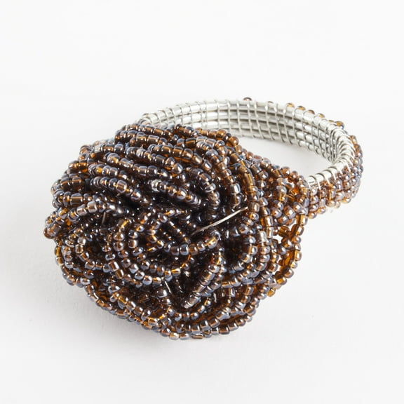 Beaded Flower Metal Design Napkin Rings, Set of 4 (Pewter)