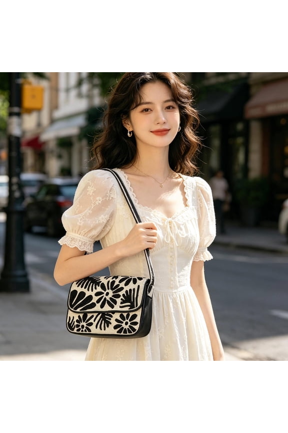 Beaded Flower Shoulder Bag Handmade Underarm Bag, Vintage Floral Beaded Crossbody Purse With Compact Storage And Elegant Fashion Design for Shopping Dating Travel Party Daily Use