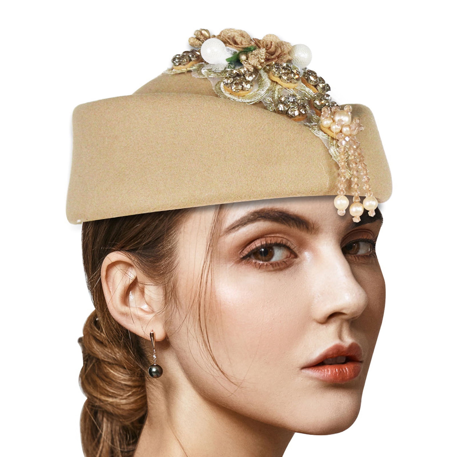 Beaded Flower Stewardess Hat 1920s Cocktail Party Props Wool Church ...
