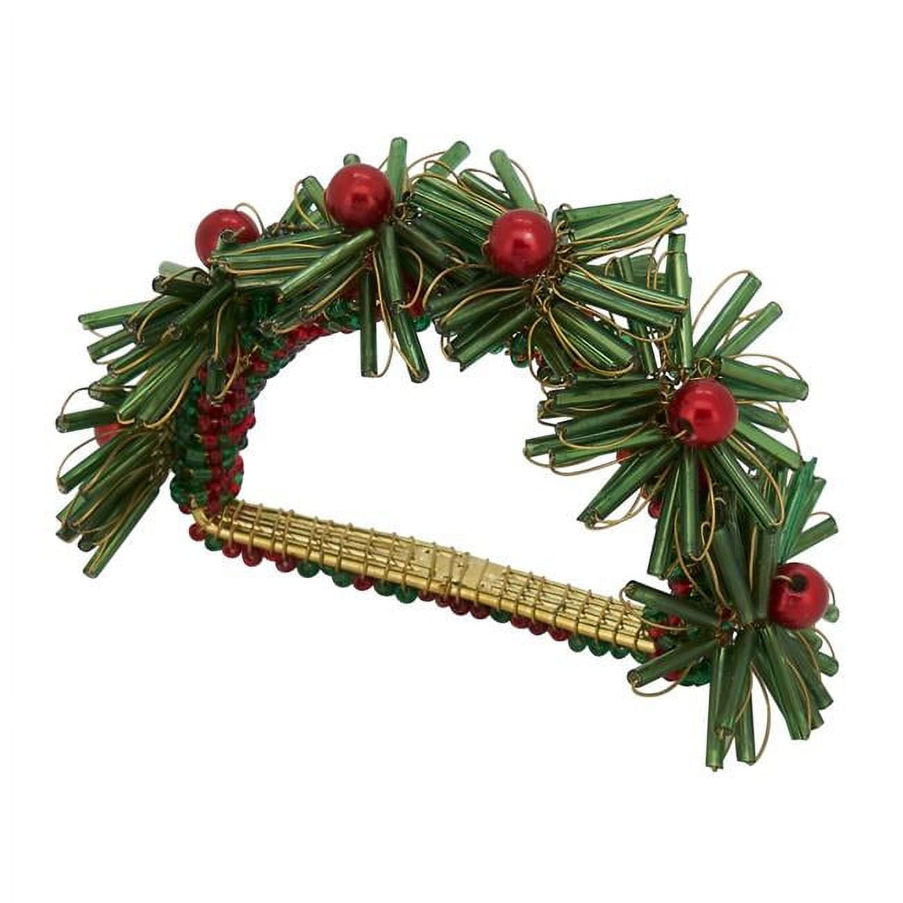 Green Beaded Flowers Design Napkin Rings Set of 4