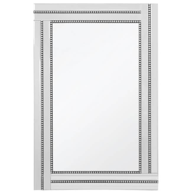 Elegant Rectangular Silver Beaded Wood Frame Mirror