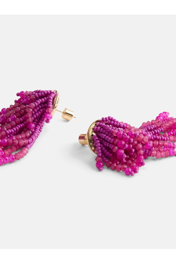 Women's Gold Tone Beaded Fringe Earrings, 1 Pair