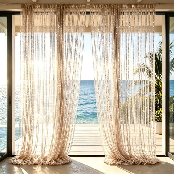 Beaded Fringe String Curtain Sparkling Hanging Window Divider Drape for Patio Gazebo Backdrop Indoor Outdoor Wall Decor