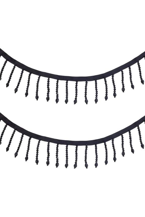 Beaded Fringe Trim 2-1/4 Inch Wide Glass Beads Tassel Trim Black Bead Lace Trimming Faceted Bead Lace Ribbon