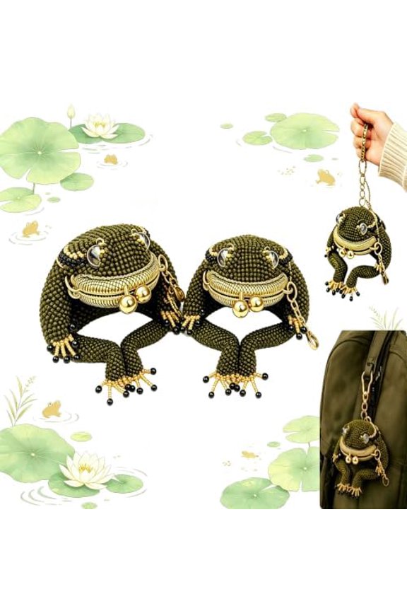 Beaded Frog Coin Purse Kiss Lock Mini Keychain Charm 2-Pack Animal 8cm