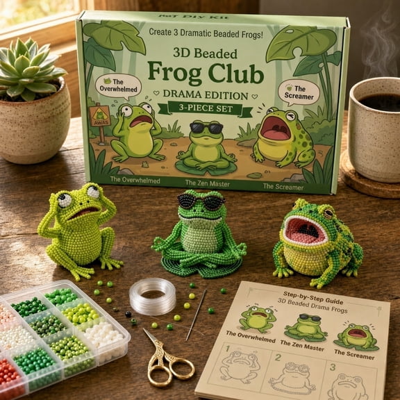 Beaded Frog Craft Kit, 3D DIY Beading Kit for Beginners with Step-by-Step Instructions, Portable Storage Box, Perfect for Kids & Adults, Calming Hands-On Activity