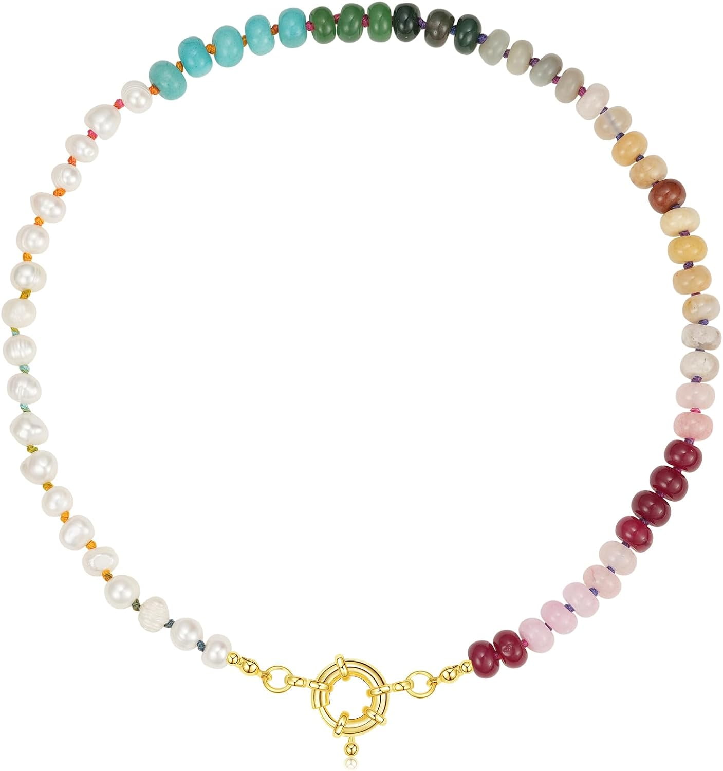 Zocare Natural Gemstone Beaded Choker Necklace For Women - 17" With 2.5" Extension, Surfer Beach Boho Jewelry Gift