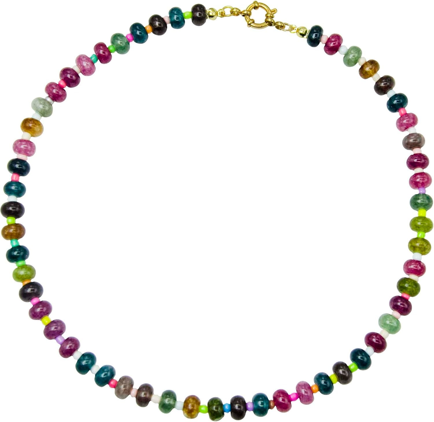 Zocare Natural Gemstone Beaded Choker Necklace For Women - 17" With 2.5" Extension, Surfer Beach Boho Jewelry Gift