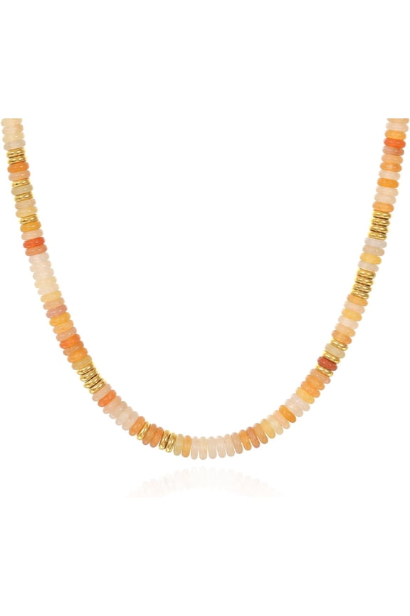 Beaded Gemstone Necklace for Women, Colorful Boho Bead Choker Natural Stone Surfer Beach Necklaces 14K Gold Plated Summer Handmade Jewelry
