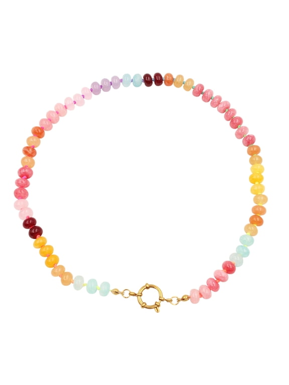 Beaded Gemstone Necklace for Women, Natural Stone Colorful Boho Bead Choker Necklace, Summer Beach Handmade Crystal Jewelry