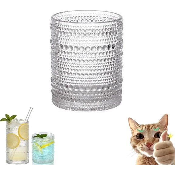 Beaded Glassware, Vintage Colorful Thickened Transparent Glass Cup with Raised Dots, Beaded Glassware Drinking Glass Dishwasher Safe, For Milk Coffee Juice and Wine (Clear, Small)