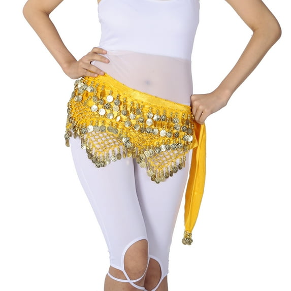 Beaded Gold Coins Velvet Belly Dance Hip Scarf Belt Skirt Wrap Sash Yellow