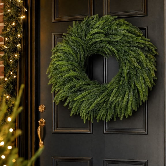 Beaded Grass Wreath, Lifelike Artificial Cedar Garland with Pine Cone Details, Plastic Hanging Greenery Decor for Fireplace Staircase Christmas Display