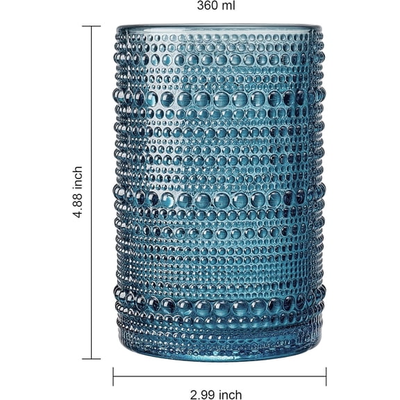 Beaded Highball Drinking Tumbler Set | Set of 6 | Holiday Decor Vintage Hobnail 12 OZ Muted Bubble Design Whiskey Glassware, Old-Fashioned, Embossed Design Glass for Water Wine, Cocktail