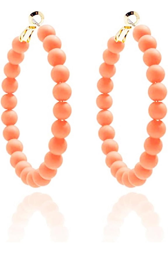 Beaded Hoop Earrings Bohemian Elegant Colorful Large Round Circle Chic Geometric Matte Acrylic Beads Minimalist Dangle Drop Earrings for Women Birthday Wedding Christmas Party Trendy Jewelry Gifts