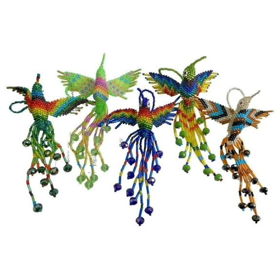 Beaded Hummingbird, 5 Piece Set, Souvenir, from Mexico, Multicolor, 5" INCHES, Seed Beads