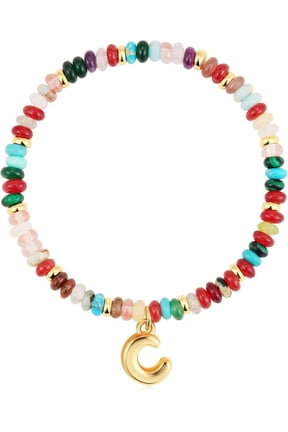 Beaded Initial Bracelets for Women,Charm Rainbow Gemstone Colorful Summer Beach Jewelry for Women