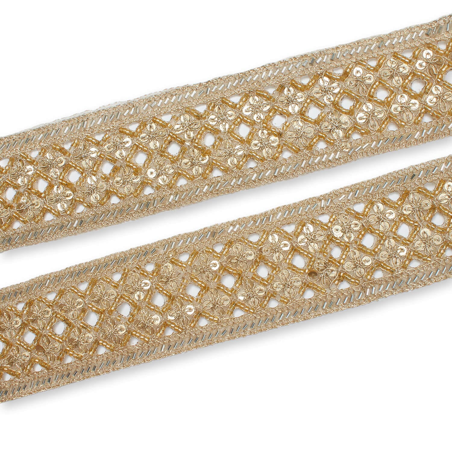 Beaded Lace Trim 2.5 in. Geometric Floral Sequin Corded Eyelet Polyester Sewing & Upholstery Mesh - Gold (5 Pack, 9.8 Yards Each)