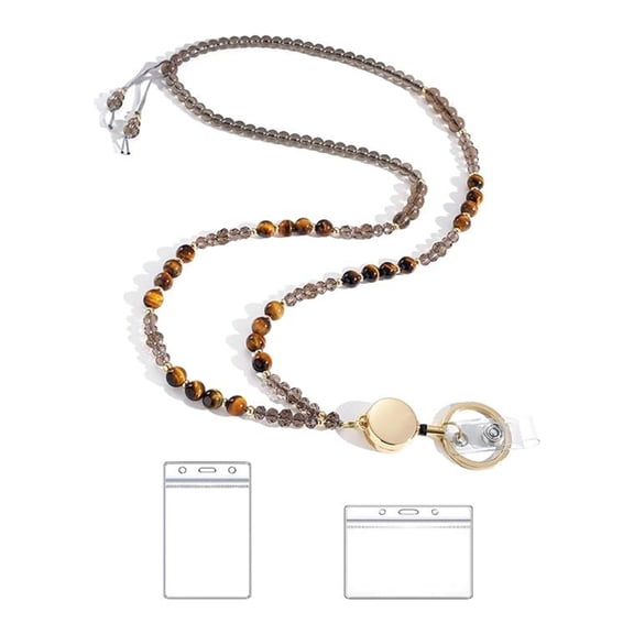 Beaded Lanyard Necklace For Key And Badge Card Holder Natural Stone Lanyard Necklace for Women Eyeglass Holder Lanyard