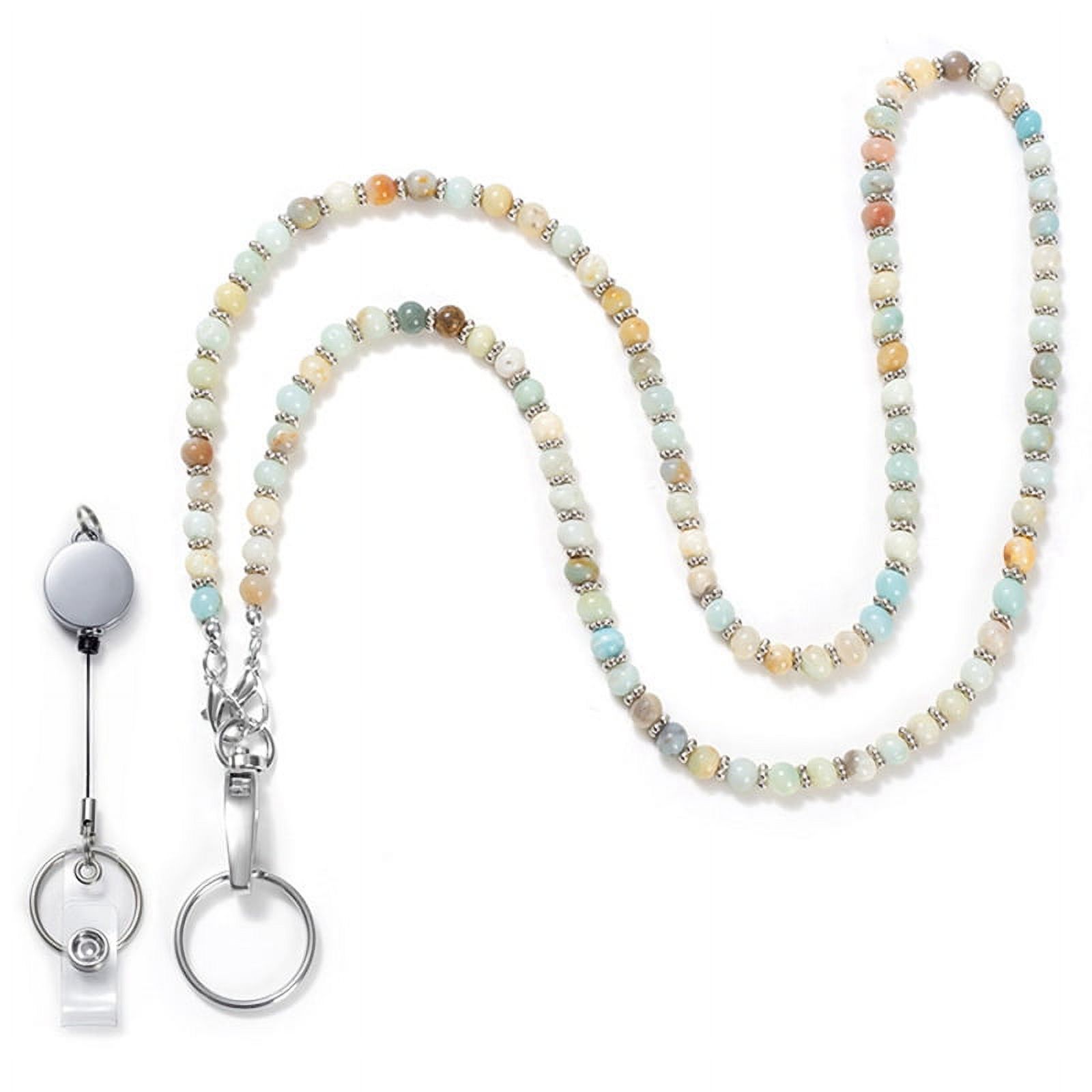 Beaded Lanyard for ID Badges and Keys, Cute Teacher Lanyard, Natural